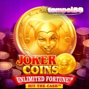 Tampilan visual mesin slot Joker Coins Unlimited Fortune dengan simbol buah dan koin emas.